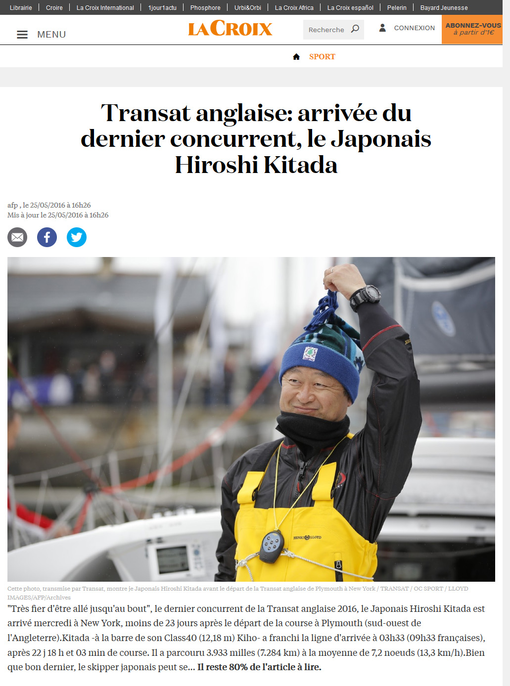 la croix　20160526 transat Hiroshi Kitada